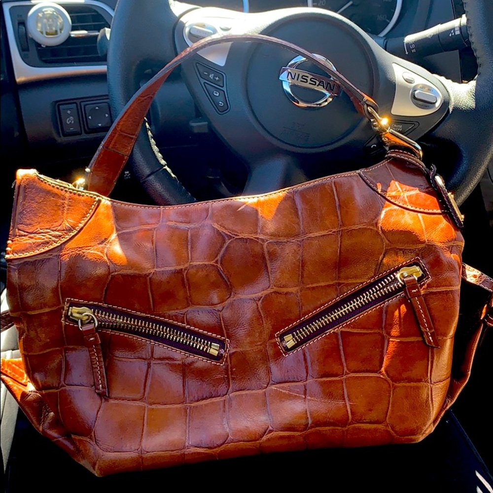 Dooney & Bourke Cognac Croc Leather Hobo Bag